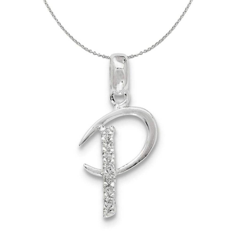 Sterling Silver and CZ, Lauren Collection, Initial P Necklace - 20 In